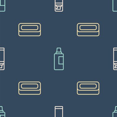 Traş jeli köpüğü, sabun ve şişe temizleme maddesini pürüzsüz bir şablona ayarlayın. Vektör.