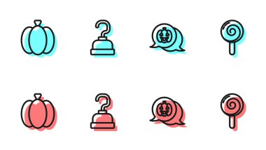 Hattı ayarla Balkabağı, Korsan kancası ve lolipop ikonu. Vektör.