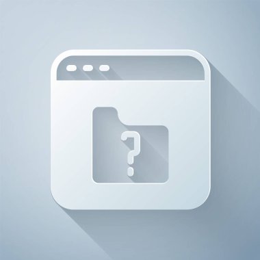 Kağıt kesiği Kayıp Dosya simgesi gri arkaplanda izole edildi. Kağıt sanatı tarzı. Vektör