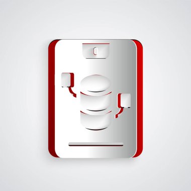 Kağıt kesme Sunucusu, Data, Web sunucu simgesi gri arkaplanda izole edildi. Kağıt sanatı tarzı. Vektör