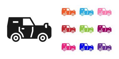 Siyah off road car simgesi beyaz arka planda izole edildi. Cip işareti. Simgeleri renklendirin. Vektör.
