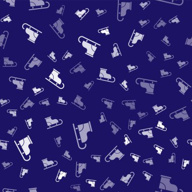 Beyaz figür, mavi arka planda izole edilmiş ikon pateni. Buz pateni ayakkabısı ikonu. Kılıçlı spor botlar. Vektör.