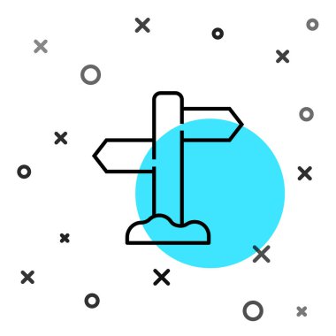 Siyah çizgi trafik levhası. Beyaz arkaplanda sinyal simgesi izole edildi. İşaretçi sembolü. Sokak bilgi tabelası. Yön tabelası. Rastgele dinamik şekiller. Vektör.