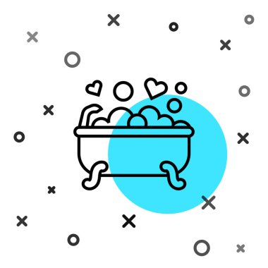 Siyah çizgi romantik, beyaz arka planda izole edilmiş tuvalet ikonu. Romantik randevu kavramı. En sevdiği köpüklü romantik banyo. Rastgele dinamik şekiller. Vektör.