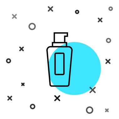 Beyaz arka planda izole edilmiş siyah çizgi şampuan ikonu. Rastgele dinamik şekiller. Vektör.