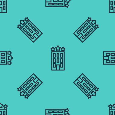 Siyah çizgili otel ikonu yeşil arka planda izole edilmiş pürüzsüz desen. Vektör.