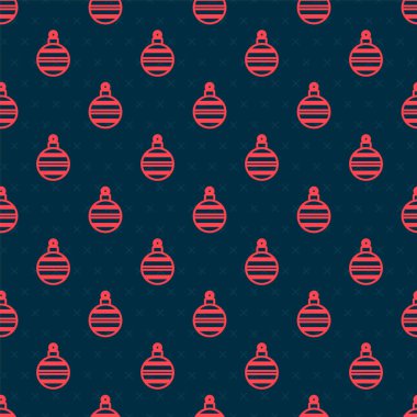Kırmızı çizgi Noel topu ikonu siyah arka planda izole edilmiş pürüzsüz desen. Mutlu Noeller ve mutlu yıllar. Vektör.