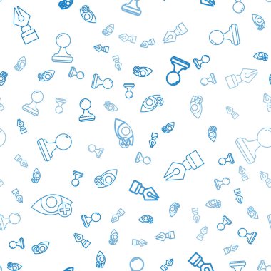 Set line Red eye effect, Fountain pen nib and Stamp on seamless pattern. Vector.