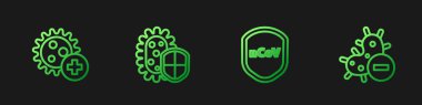 Set line Shield protecting from virus, Positive,  and Negative. Gradient color icons. Vector.