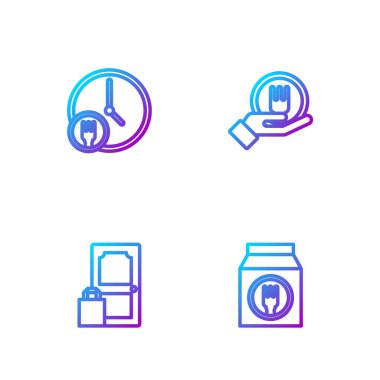 Set line Online ordering and delivery, , Round the clock and . Gradient color icons. Vector.