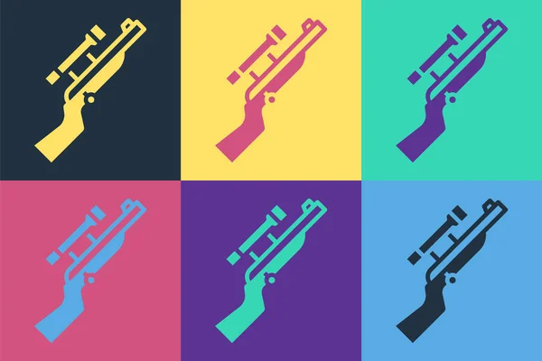 Pop Art Scharfschützengewehr Mit Zielfernrohrsymbol Isoliert Auf Farbigem Hintergrund Vektor — Stockvektor