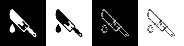 Set Bloody Knife Icon Isolated Black White Background Vector — Stock Vector