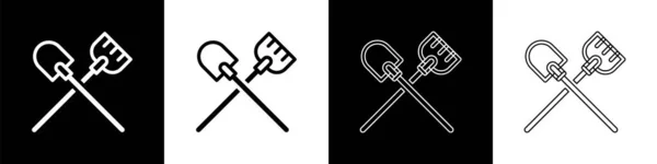 Set Shovel Symbol Isoliert Auf Schwarzem Und Weißem Hintergrund Gartenwerkzeug — Stockvektor