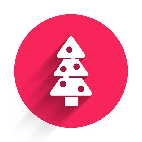 Weißer Weihnachtsbaum Mit Dekoration Ikone Isoliert Mit Langem Schatten Frohe — Stockvektor