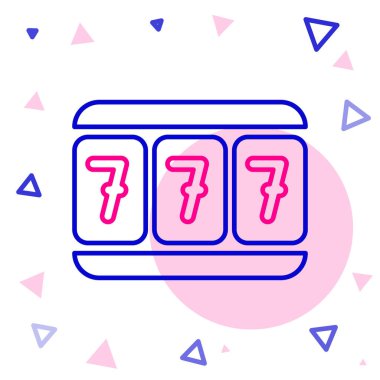 Şanslı yedili büyük ikramiye ikonu beyaz arka planda izole edilmiş çizgi kumar makinesi. Renkli taslak konsepti. Vektör İllüstrasyonu.