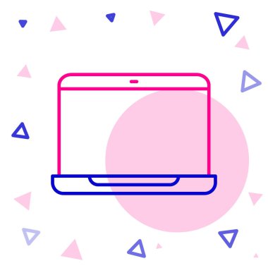 Dizüstü bilgisayar simgesi beyaz arkaplanda izole edildi. Boş ekran işaretli bilgisayar defteri. Renkli taslak konsepti. Vektör İllüstrasyonu.