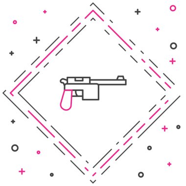 Satır Mauser silah simgesi beyaz arkaplanda izole edildi. Mauser C96 yarı otomatik bir tabanca. Renkli taslak konsepti. Vektör.