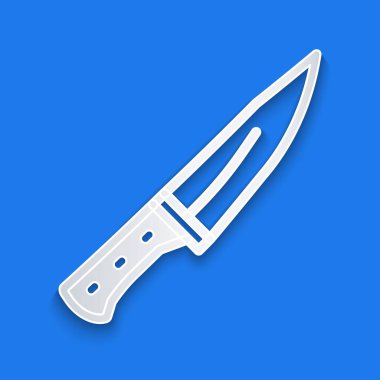 Kağıt kesiği Et Helikopteri simgesi mavi arkaplanda izole edildi. Kasap bıçağı. Et için mutfak bıçağı. Kasap bıçağı. Kağıt sanatı tarzı. Vektör.