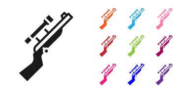 Beyaz arka planda izole edilmiş dürbünlü siyah keskin nişancı tüfeği. Simgeleri renklendirin. Vektör.