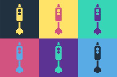 Pop Art Blender simgesi renk arkaplanında izole edildi. Mutfak elektrikli kırıcı ve kase. Meyve suyu, kokteyl ya da meyve suyu. Vektör.