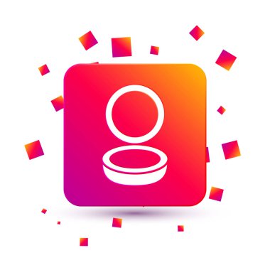 Beyaz arka planda izole edilmiş ayna ikonlu beyaz makyaj tozu. Kare renk düğmesi. Vektör.