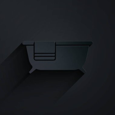 Kağıt kesiği siyah arka planda izole edilmiş Küvet ikonu. Kağıt sanatı tarzı. Vektör.