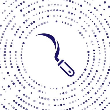 Mavi Orak simgesi beyaz arkaplanda izole edildi. Kanca işaretini topluyorum. Soyut çember rastgele noktalar. Vektör.