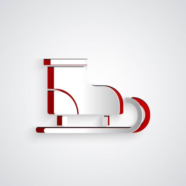 Kağıt kesiği Arkaplan üzerinde izole edilmiş artistik patinaj simgesi. Buz pateni ayakkabısı ikonu. Kılıçlı spor botlar. Kağıt sanatı tarzı. Vektör.