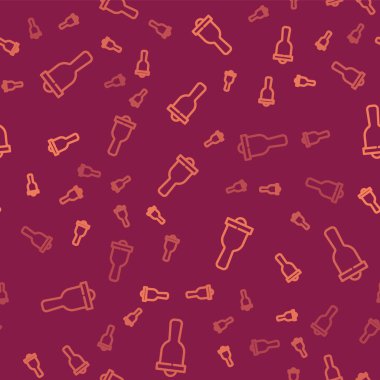 Kahverengi çizgili zil simgesi kırmızı arkaplanda izole edilmiş. Alarm sembolü, servis zili, el zili işareti, uyarı sembolü. Vektör.