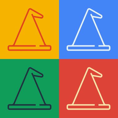 Pop sanat çizgisi cadı şapkası simgesi renk arkaplanında izole edildi. Mutlu Cadılar Bayramı Partisi. Vektör.