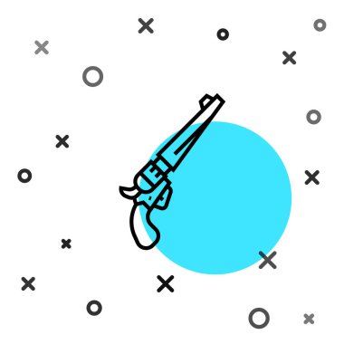 Siyah çizgi Revolver silah ikonu beyaz arkaplanda izole edildi. Rastgele dinamik şekiller. Vektör.