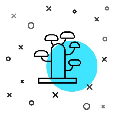 Beyaz arka planda siyah çizgi Afrika ağaç simgesi izole edildi. Baobab, akasya ve diğerleri. Rastgele dinamik şekiller. Vektör.