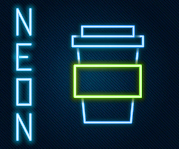 Świecący Neon Linii Filiżanka Kawy Aby Przejść Ikony Izolowane Czarnym — Wektor stockowy