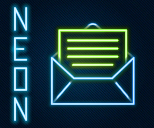 Ragyogó Neon Vonal Boríték Ikon Elszigetelt Fekete Háttérrel Mail Üzenet — Stock Vector