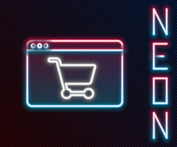 Glödande Neon Line Online Shopping Skärmen Ikon Isolerad Svart Bakgrund — Stock vektor