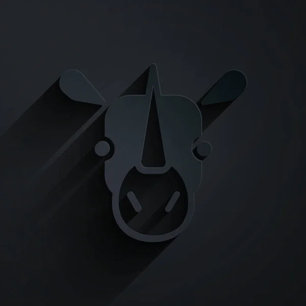 Papier Découpé Icône Rhinocéros Isolé Sur Fond Noir Symbole Animal — Image vectorielle