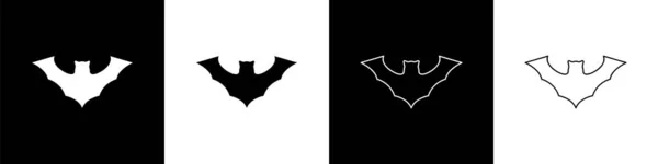 Set Flying Fledermaus Symbol Isoliert Auf Schwarzem Und Weißem Hintergrund — Stockvektor