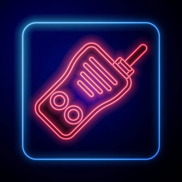 Glowing Neon Walkie Talkie Icon Isolated Blue Background Portable Radio — Stock Vector