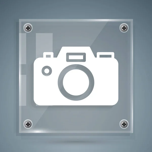 Witte Fotocamera Pictogram Geïsoleerd Grijze Achtergrond Foto Camera Icoon Vierkante — Stockvector