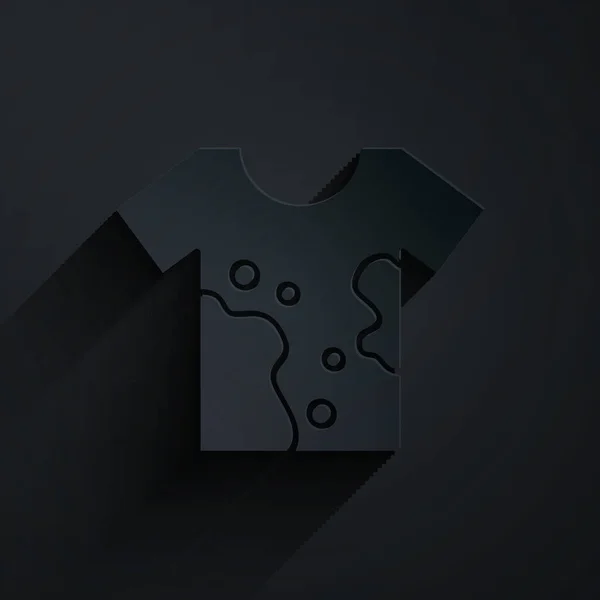 Schmutzige Shirt Ikone Aus Papier Isoliert Auf Schwarzem Hintergrund Papierkunst — Stockvektor