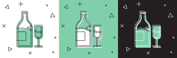 Set Botella Vino Con Icono Vidrio Aislado Sobre Fondo Blanco — Vector de stock