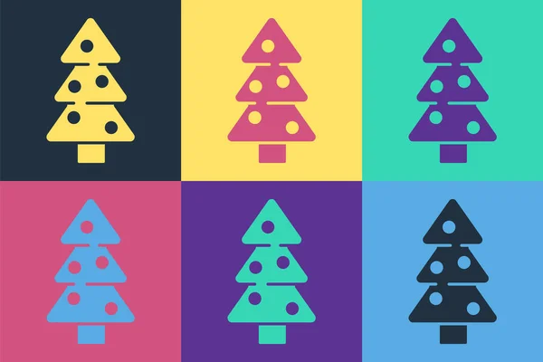 Pop Art Christmas Tree Decorations Icon Isolated Color Background Merry — Stock Vector