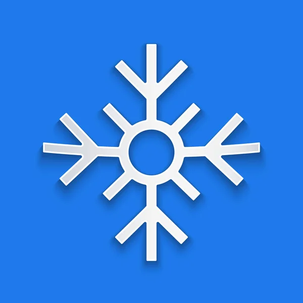 Papiergeschnittenes Schneeflockensymbol Isoliert Auf Blauem Hintergrund Frohe Weihnachten Und Ein — Stockvektor