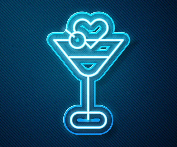Świecąca Neonowa Ikona Szklana Martini Odizolowana Niebieskim Tle Ikona Koktajlu — Wektor stockowy