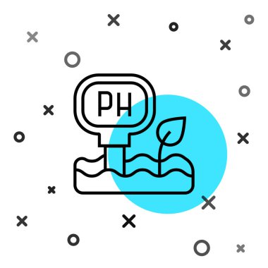 Siyah çizgi ph test simgesi beyaz arkaplanda izole edildi. PH yeryüzü testi. Rastgele dinamik şekiller. Vektör.