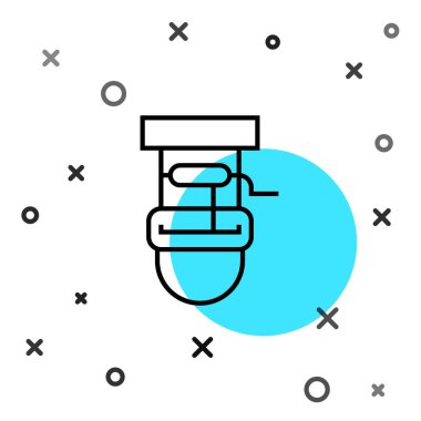 Siyah çizgi. Beyaz arka planda izole edilmiş bir kova ve içme suyu ikonu var. Rastgele dinamik şekiller. Vektör.