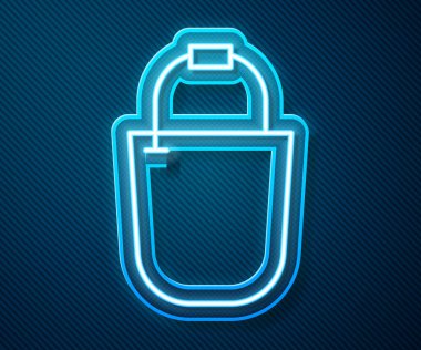 Parlayan neon çizgi Bucket simgesi mavi arkaplanda izole edildi. Vektör.