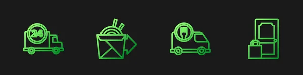Встановити Рядок Швидка Доставка Автомобілем Онлайн Замовлення Локшини Градієнтні Піктограми — стоковий вектор