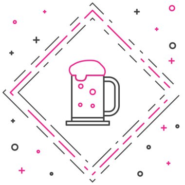 Beyaz arka planda izole edilmiş ahşap bira bardağı simgesi. Renkli taslak konsepti. Vektör İllüstrasyonu.