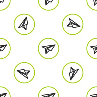 Çizgi kağıt düzlem simgesi beyaz arkaplanda izole edilmiş kusursuz desen. Kağıt uçak ikonu. Kurye konsepti. Vektör İllüstrasyonu.